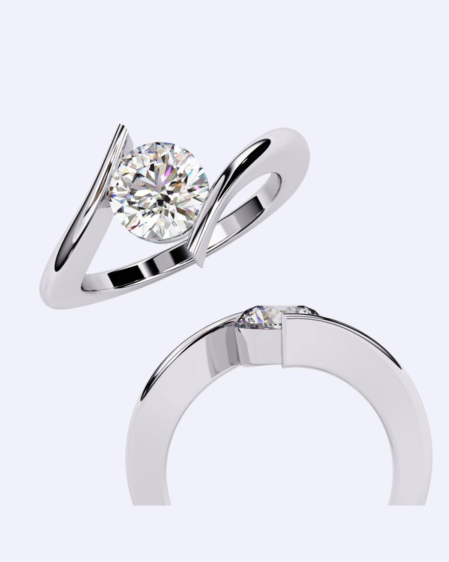 Tension-Set Round Solitaire Ring