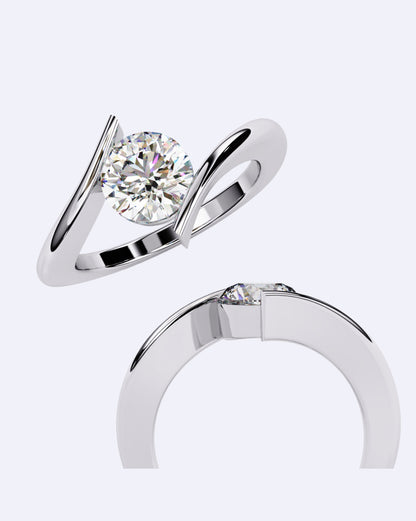 Tension-Set Round Solitaire Ring