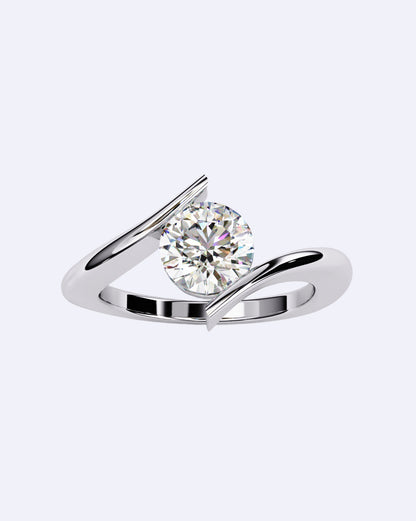 Tension-Set Round Solitaire Ring
