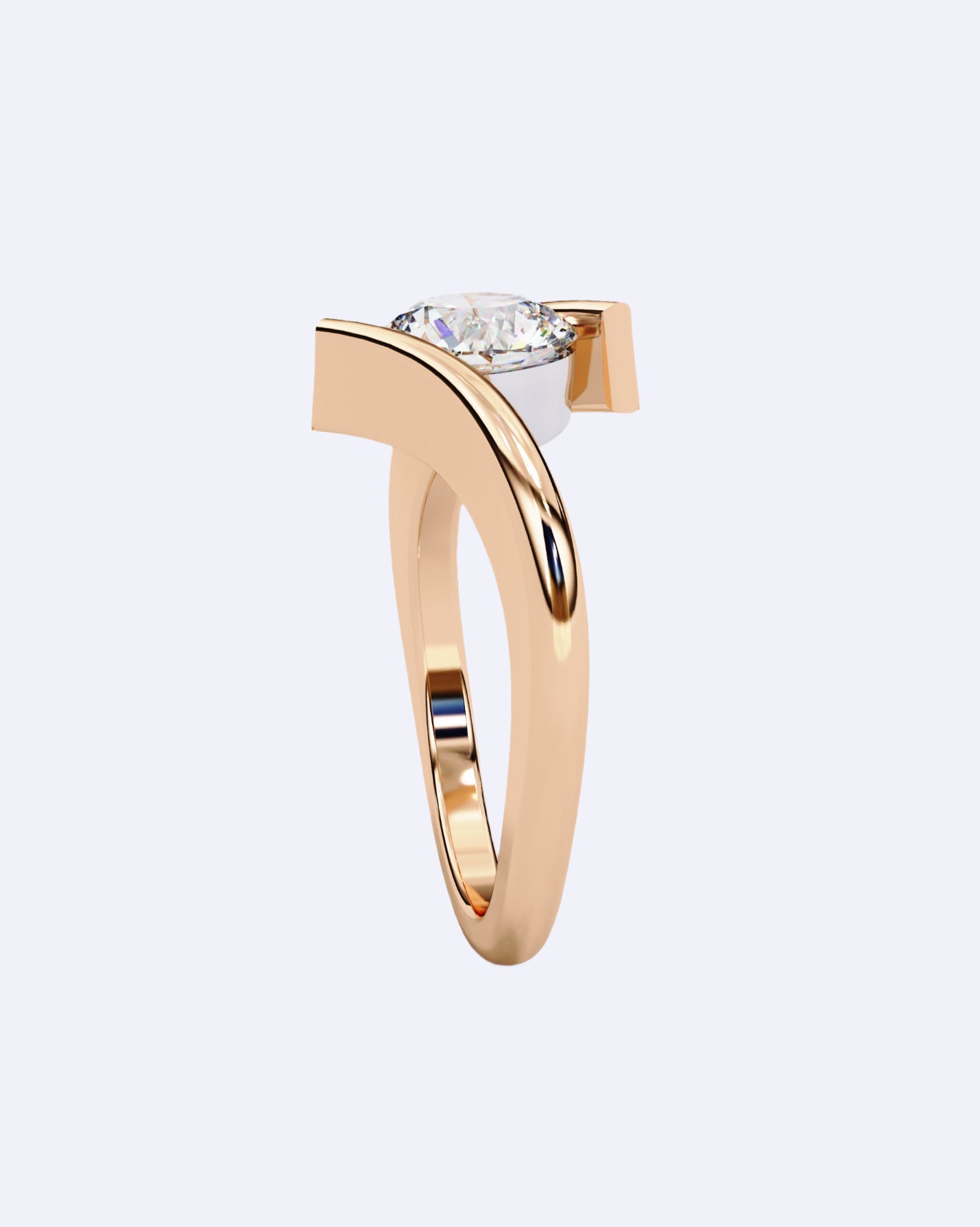 Tension-Set Round Solitaire Ring