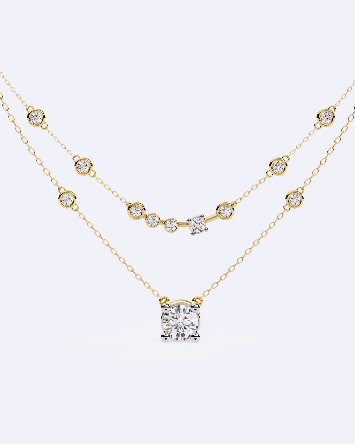 Twin Strand Bezel Solitaire Necklace
