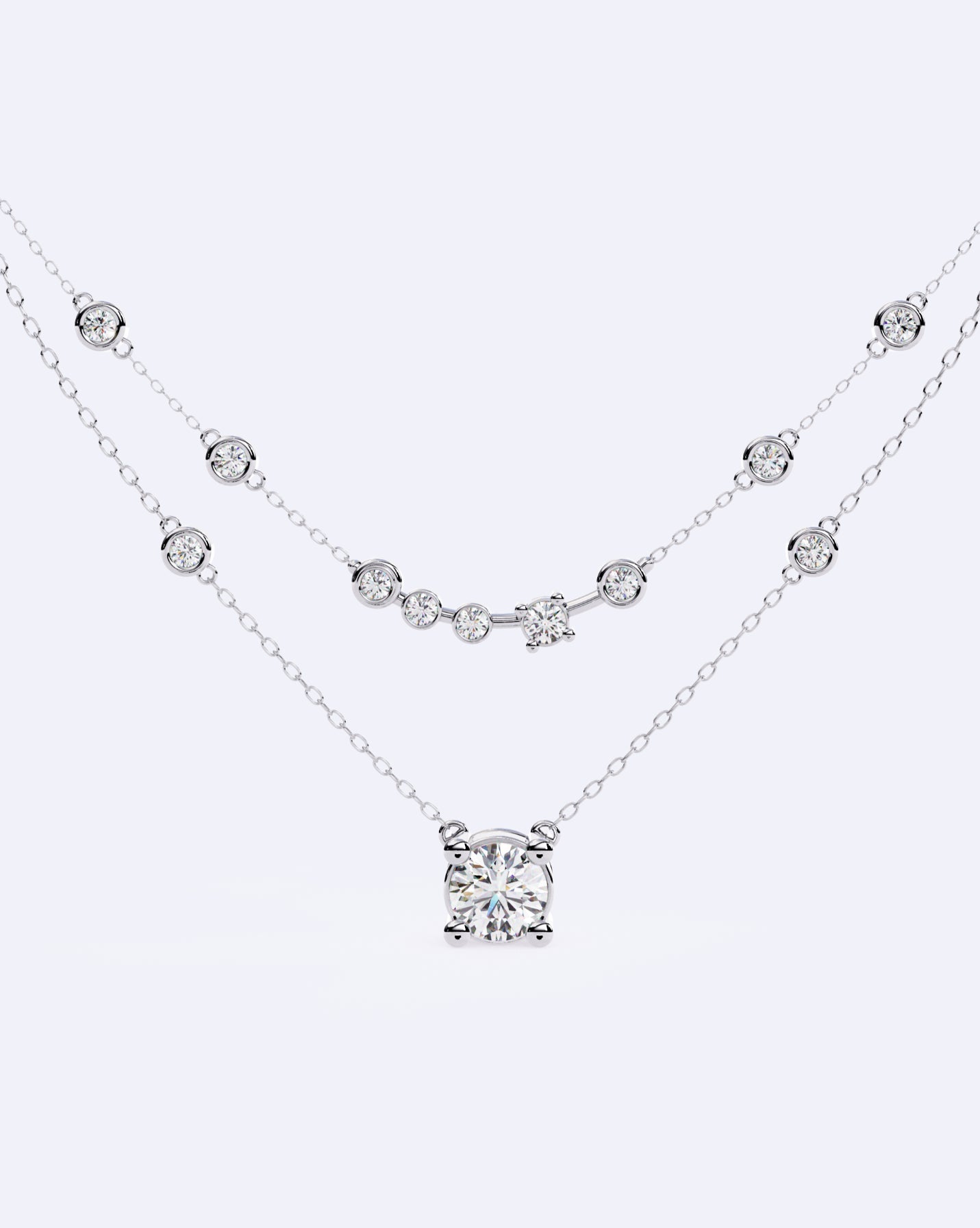 Twin Strand Bezel Solitaire Necklace