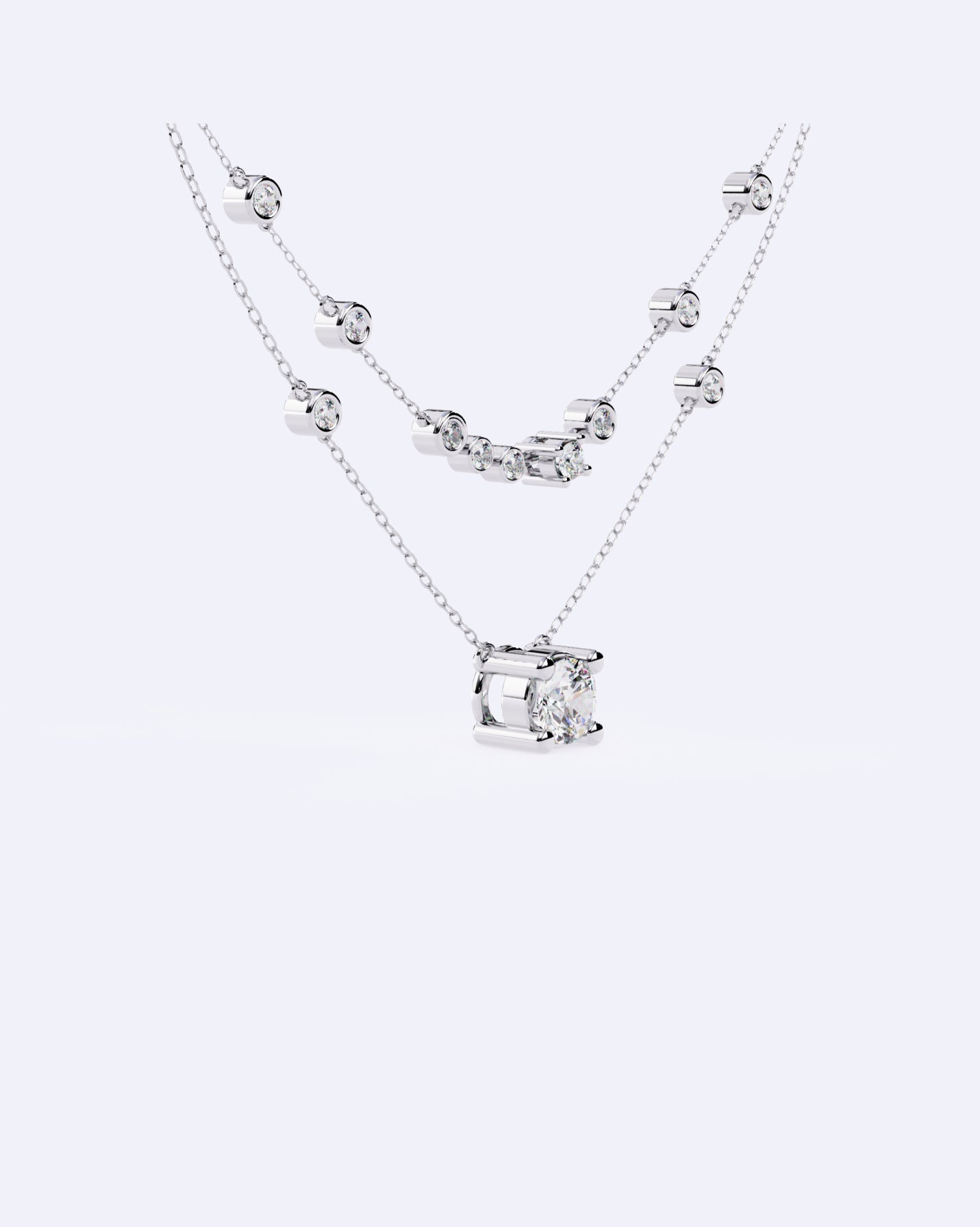 Twin Strand Bezel Solitaire Necklace