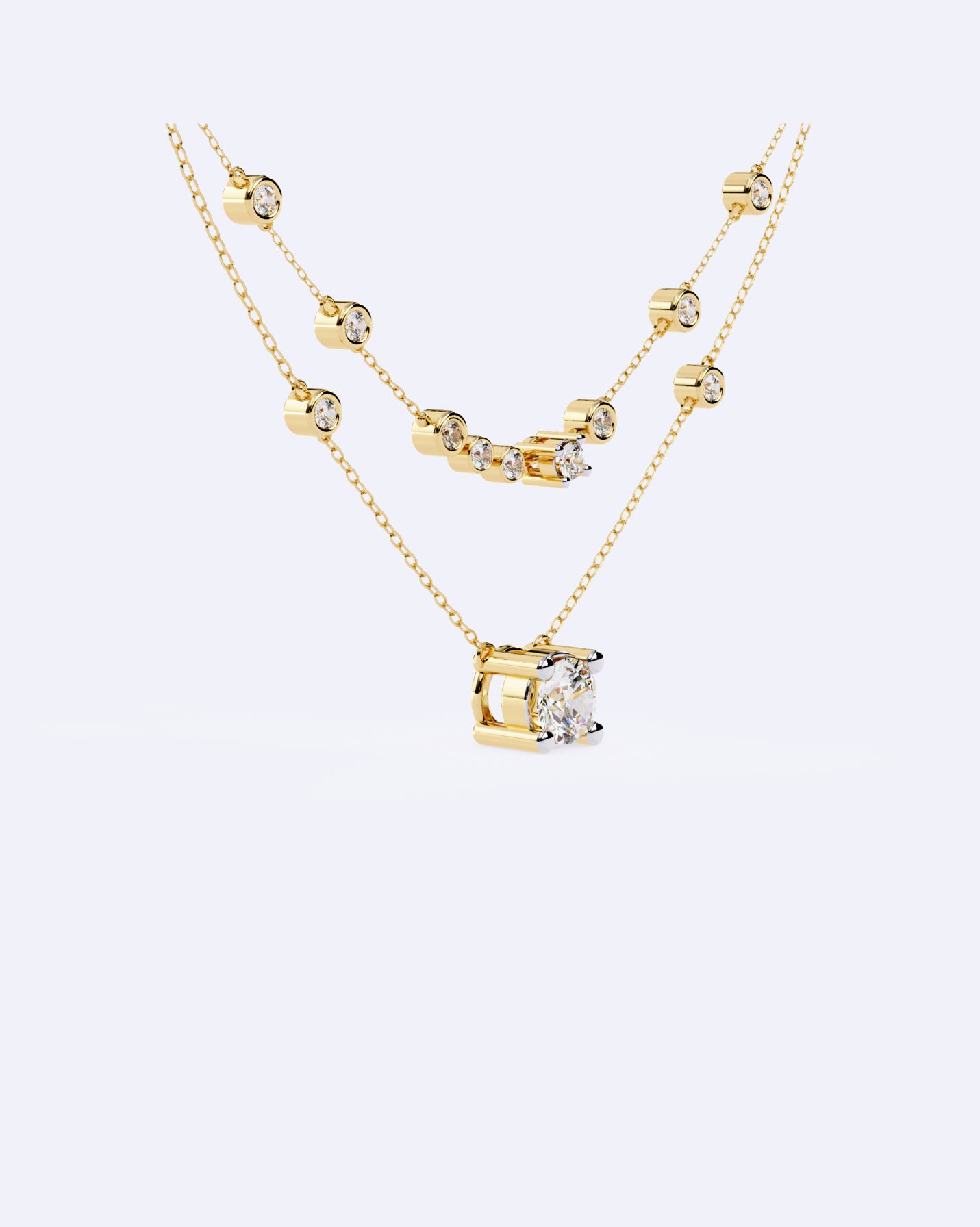 Twin Strand Bezel Solitaire Necklace