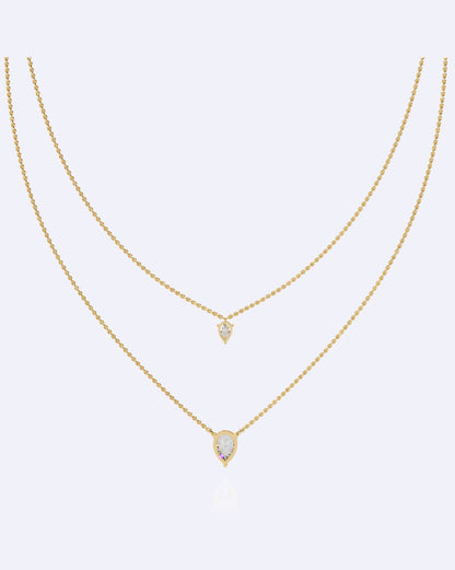 Dainty Ball Chain Necklace with Solitaire Drop