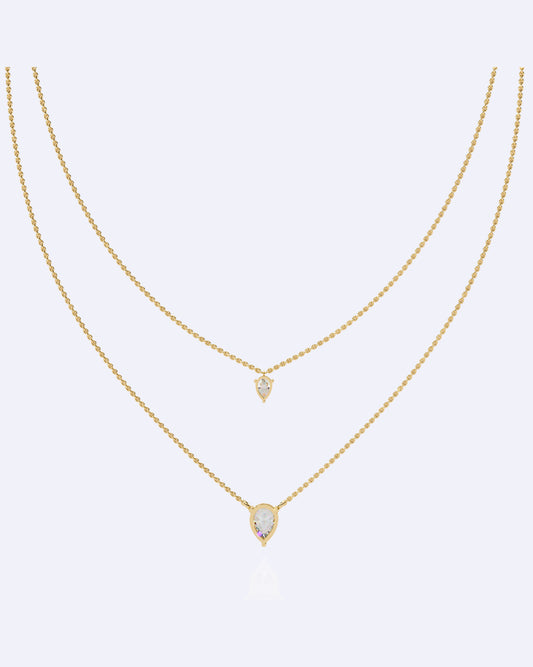 Dainty Ball Chain Necklace with Solitaire Drop