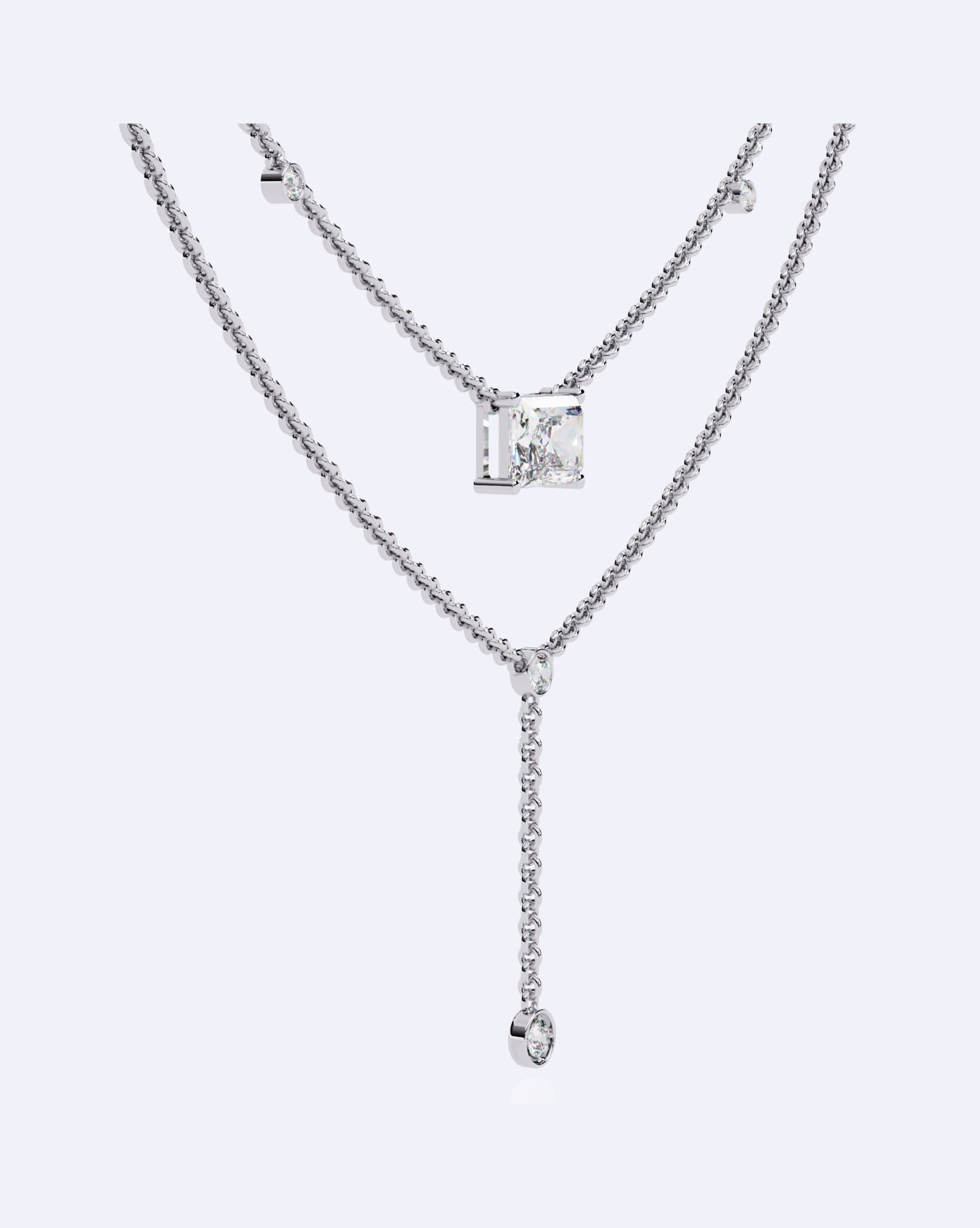 Elegant Dual-Strand Princess Diamond Drop Necklace