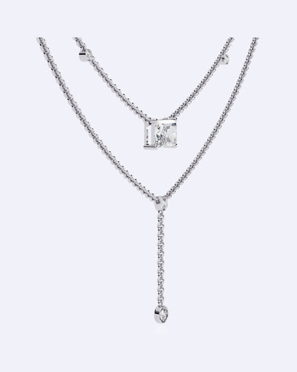 Elegant Dual-Strand Princess Diamond Drop Necklace