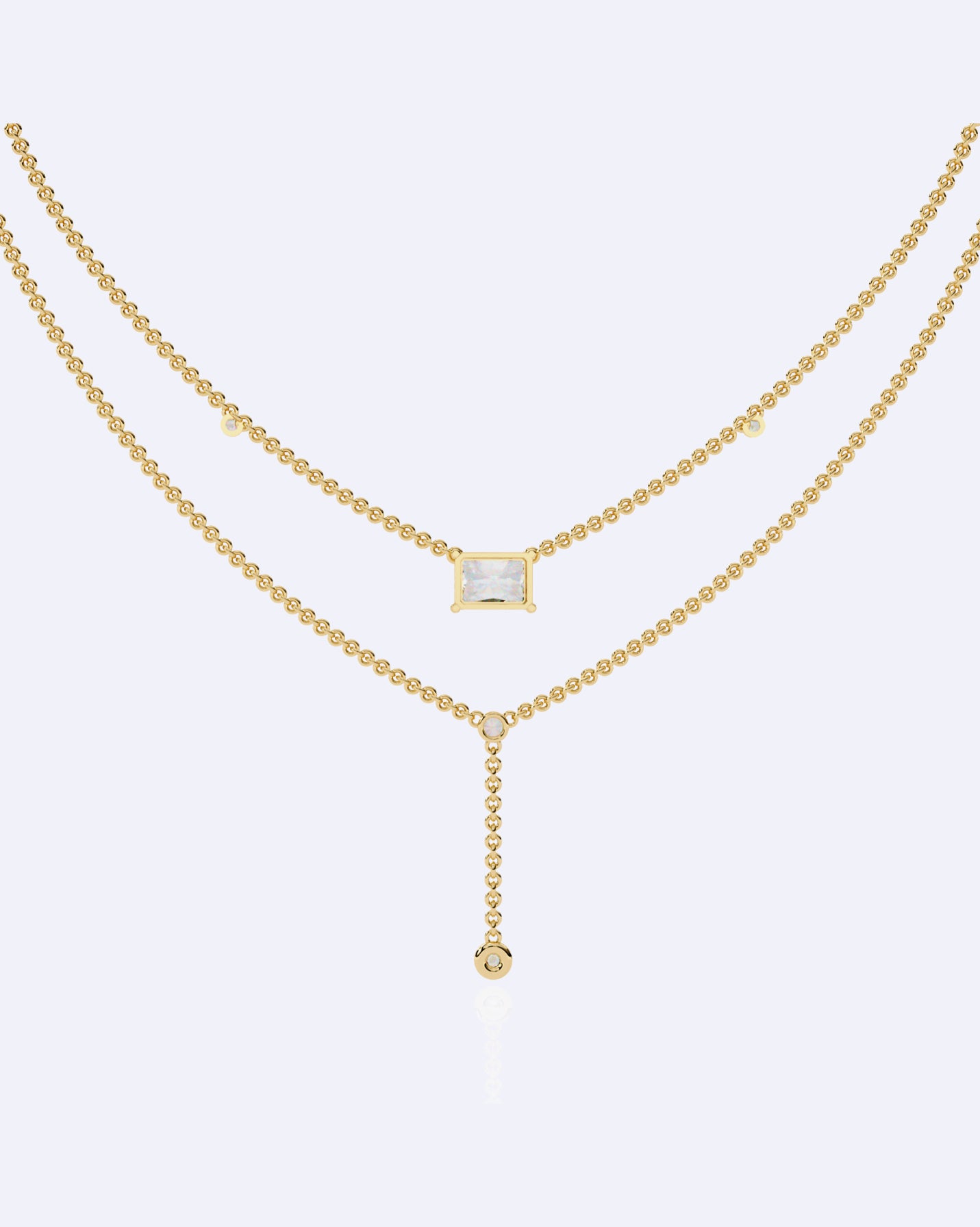 Elegant Dual-Strand Princess Diamond Drop Necklace