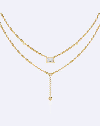 Elegant Dual-Strand Princess Diamond Drop Necklace