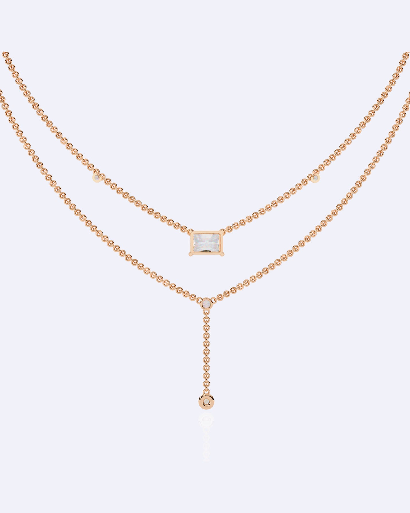 Elegant Dual-Strand Princess Diamond Drop Necklace