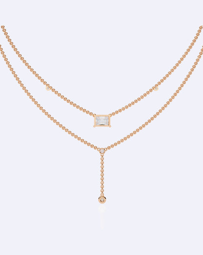 Elegant Dual-Strand Princess Diamond Drop Necklace