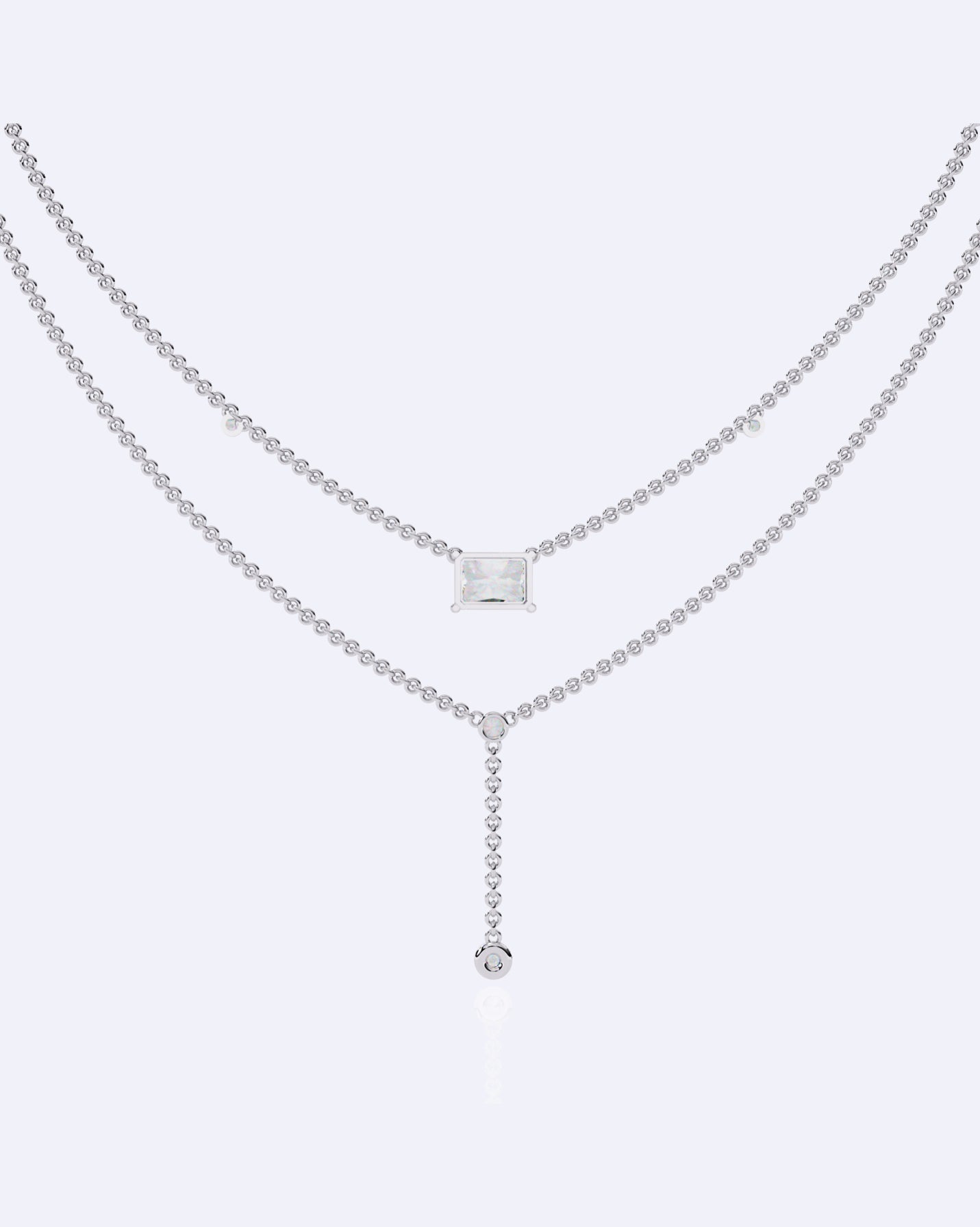 Elegant Dual-Strand Princess Diamond Drop Necklace