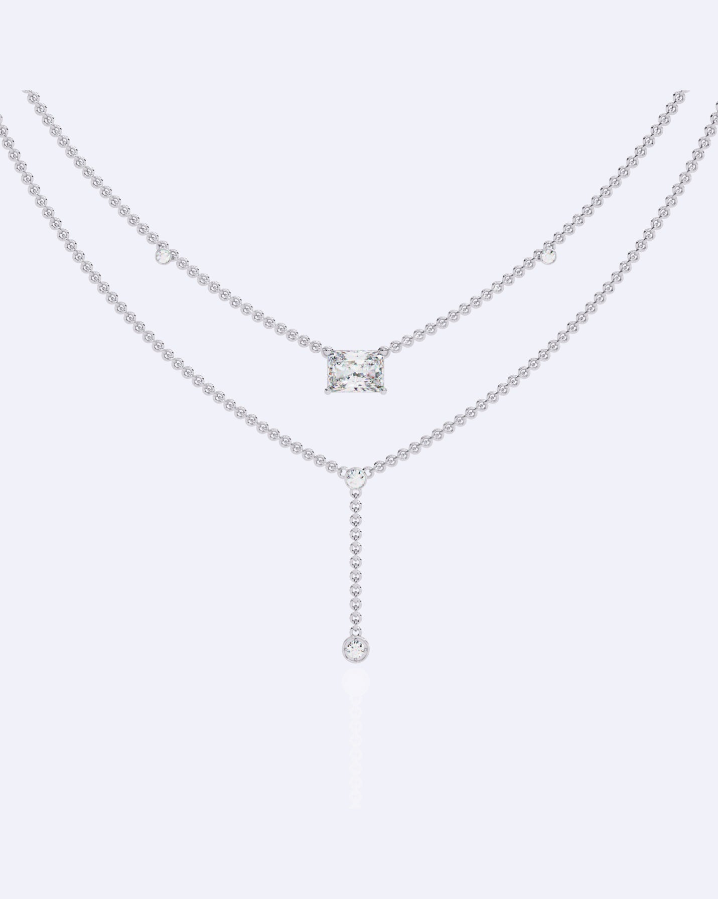 Elegant Dual-Strand Princess Diamond Drop Necklace