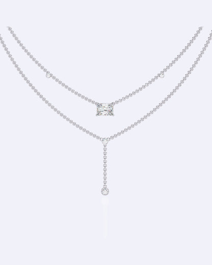 Elegant Dual-Strand Princess Diamond Drop Necklace