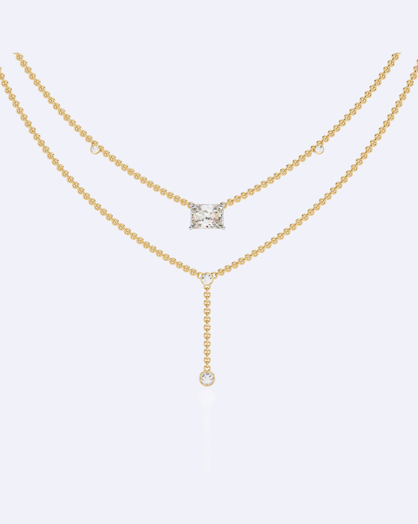 Elegant Dual-Strand Princess Diamond Drop Necklace