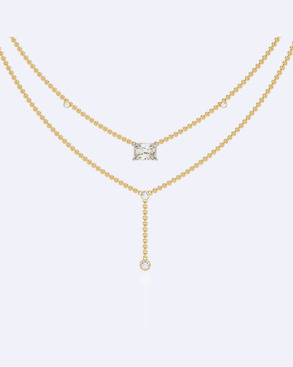 Elegant Dual-Strand Princess Diamond Drop Necklace