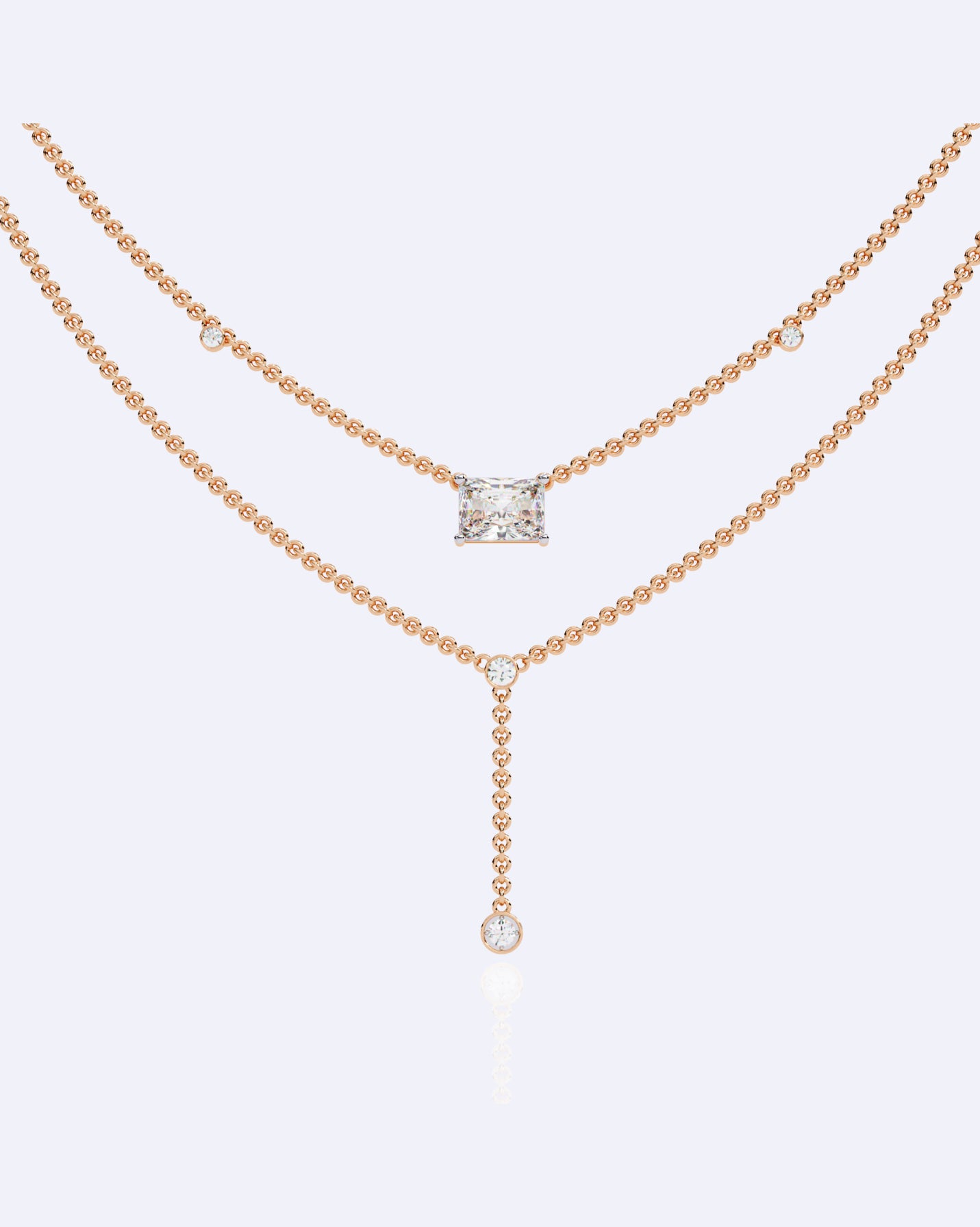Elegant Dual-Strand Princess Diamond Drop Necklace