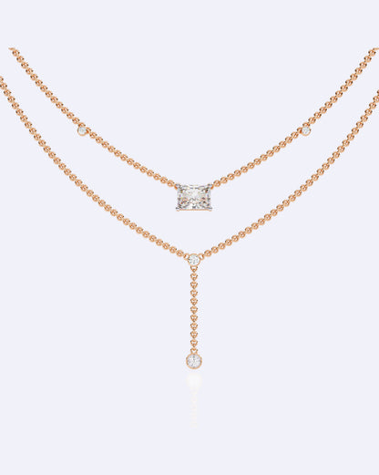 Elegant Dual-Strand Princess Diamond Drop Necklace