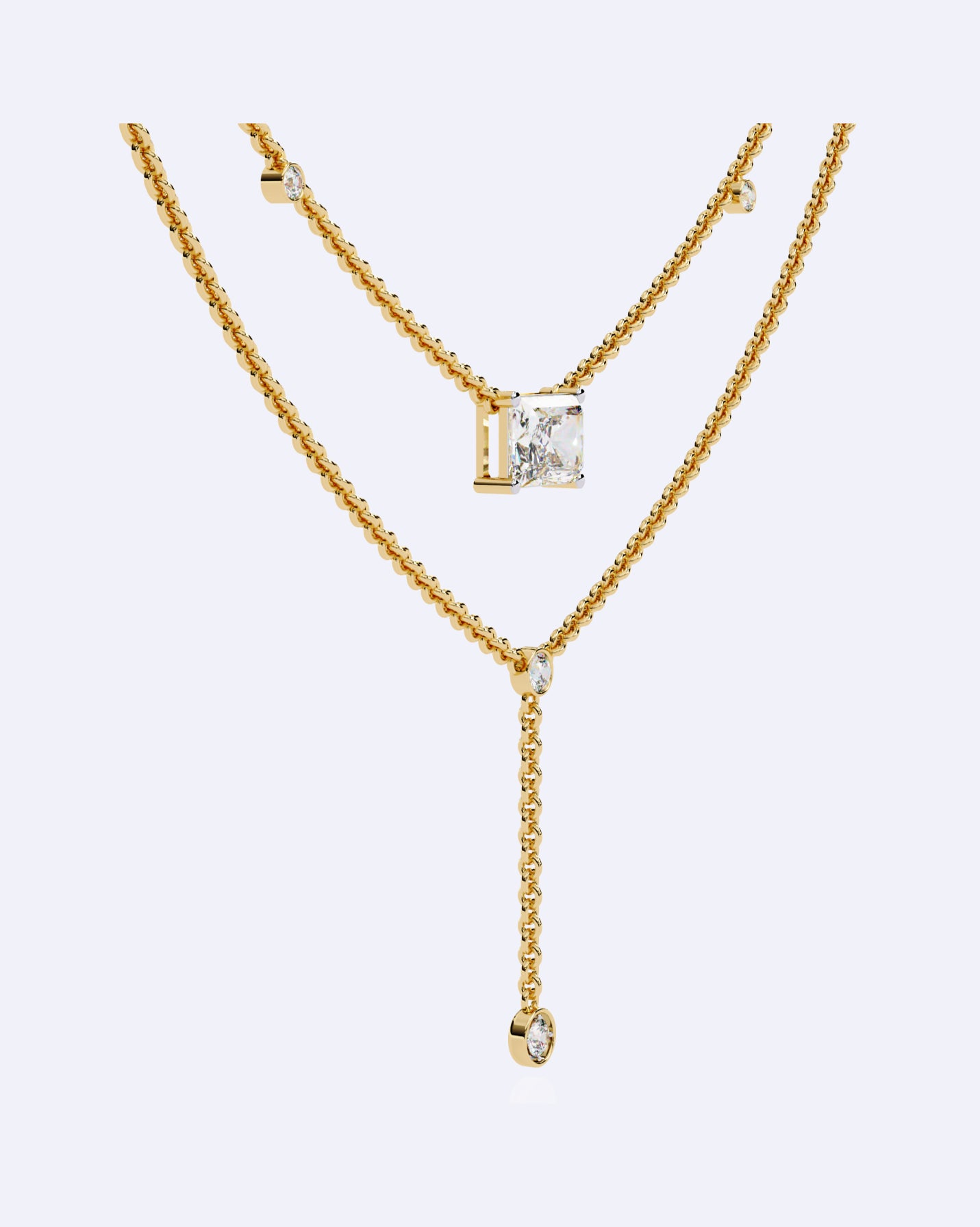 Elegant Dual-Strand Princess Diamond Drop Necklace
